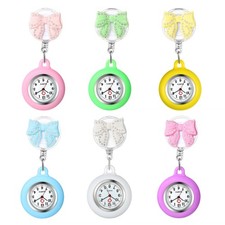 Bling Bow Knot Nurse Watch Clip On w Secondhand Stethoscope Lapel Fob Watch