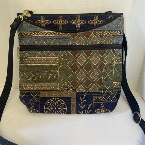 Danny K Beverly Hills USA Tapestry Crossbody Shoulder Bag Purse Green/Blk