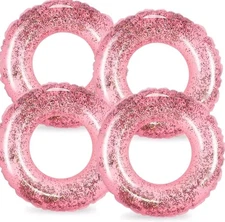 4Pcs Inflatable Pool Floats Toys Swim Tubes Rings Glitter Rose Gold Pool Tube fo
