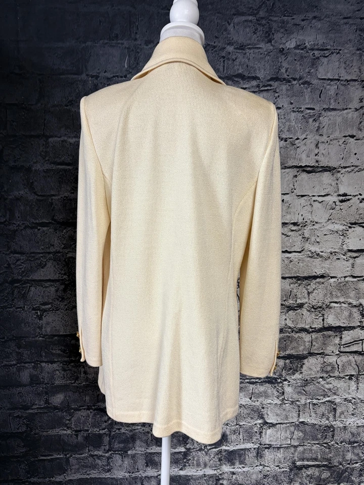 Blazer Colección St. John Mujer 12 Marfil Tejido Dorado Botón Parche Bolsillos Chaqueta Foto 3 de 4