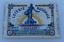 BILLET LOTERIE NATIONALE L’ UNION FÉDÉRALE DES ANCIENS COMBATTANTS 1938
