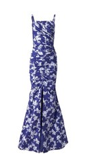 Carolina Herrera Thin Strap Gathered Slit Floral Long Dress Gown Sz 8 Blue NWT