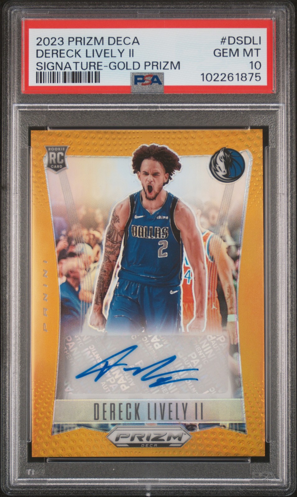 2023 PANINI PRIZM DECA SIG GOLD PRIZM #DSDLI DERECK LIVELY II RC /10 PSA 10 AUTO