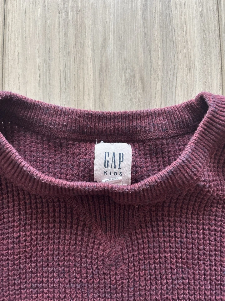 Burgundy Kids Gap Sweater Size Large (10) Crew Neck Unisex Pullover Long Sleeve - Image 4 of 4