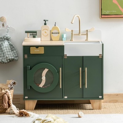 ROBUD HOLZ-KLAPPKÜCHE MIT SPIELWASCHMASCHINE FÜR KINDER + ZUBEHÖR