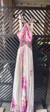 David s bridal Formal white Satin Chiffon Gown Floral cutouts sleeveless sz3/4
