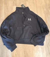 Under Armour Women's Icon Fleece Oversized Cropped 1/2 Zip Pullover Black XL NWT