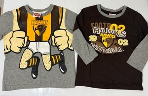 AFL Hawthorn Hawks Kids Size 2 Unisex Long & Short Sleeve Tees - VGC - Go Hawks!