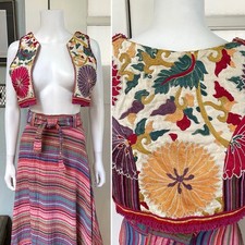 Vintage 60s XSmall Small embroidered cropped vest