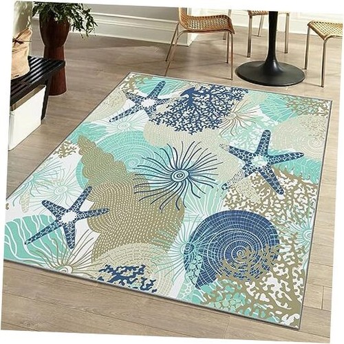 Coastal Area Rugs Nautical Beach Themed Non-Slip Machine Washable Rugs Modern