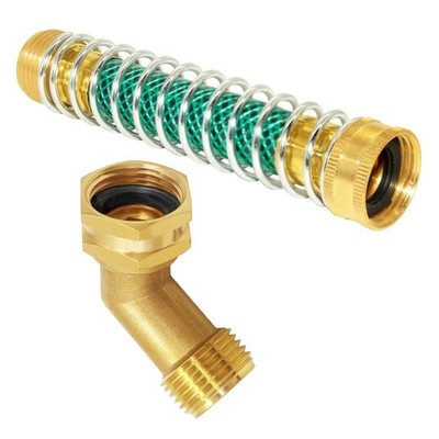 3/4'' GHT Garden Hose 45-Degree Elbow Brass Connector and Hose Kink Protector ...