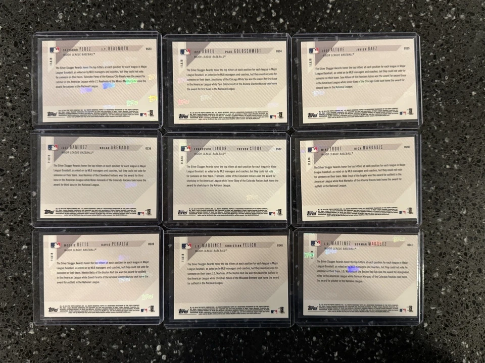 2018 Topps Now Silver Slugger Award Winners - Juego de 9 cartas Trout Betts + Más Foto 2 de 2
