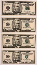 Billete consecutivo de 50 dólares de la Reserva Federal 1996 SN’s AD96955333A - 36A: sin circular