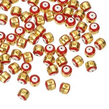6mm Enamel Evil Eye Bead, 100Pcs Gold Plated Turkish Evil Eye Charm, Red