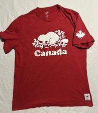 Roots Canada Beaver T-Shirt Racing Red Men’s Large 100% Cotton Graphic Tee EUC