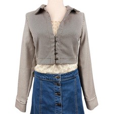 ZARA Womens Cropped Houndstooth Blazer Jacket Size M Black Cream NWT