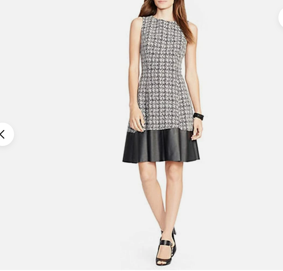 Lauren Ralph Lauren Knit Black White Faux Leather Fit Flare Dress Womens 2