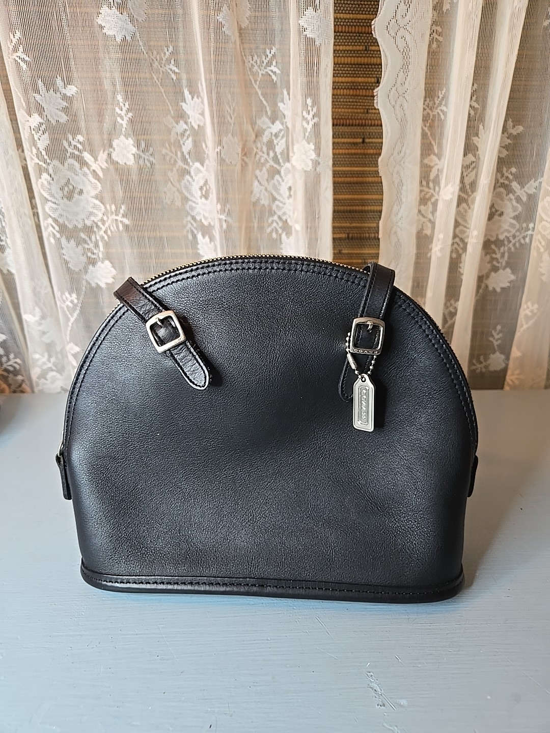Vintage COACH Black Leather, Cha-Cha Top Handle Satchel Bag, 9050 90s USA