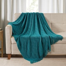 BOURINA Teal Throw Blanket 50x60 Inches Throw Textured Solid Soft Ripple Thro...