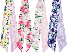 4 Pack Purse Scarf Handbags Skinny Twill Hair Scarves Narrow Neck