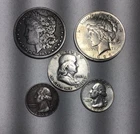 Junk Silver 90% $3 Dollar Face, 1-PEACE - 1 MORGAN , 1  Ben , 2 Quarters ,