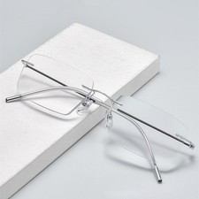 Men's Rimless Cut Edge Reading Glasses Anti Blue Light Business Silver Readers