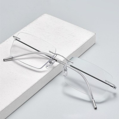 Men's Rimless Cut Edge Reading Glasses Anti Blue Light Business Silver Readers