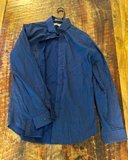 Express Fitted Men’s M Navy Blue White Polka Dot Long Sleeve Button Up Shirt