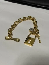 Brighton My Flat In London Gold Tone Love Lock Crystal Charm Bracelet