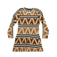 BCBGMAXAZRIA Brown A-Line Dress, L, Knee Length Sweater Dress 70's Print