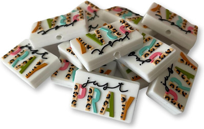 Just Pray Christian Silicone Focal Bead 12Pk Bulk Leopard Rectangle Pray More fo