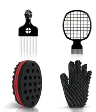 Hair Sponge Set with Curl Sponge Glove Metal Hair Pick and Hair Twist Comb for