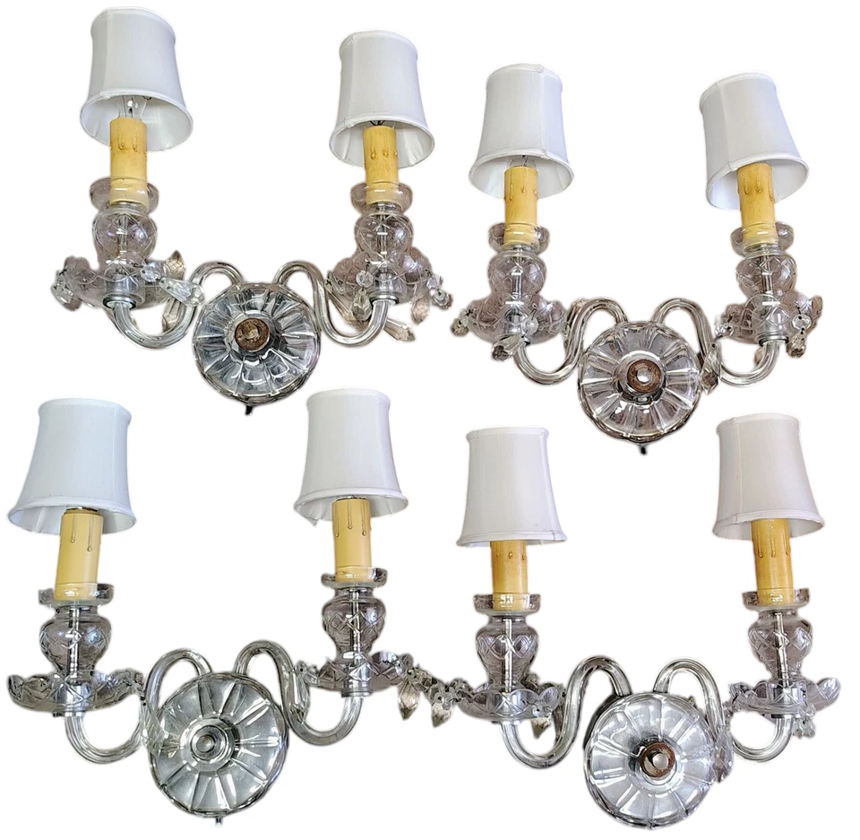 4 apliques de pared antiguos con prisma de 14" de cristal tallado en luz de 14" Foto 4 de 4