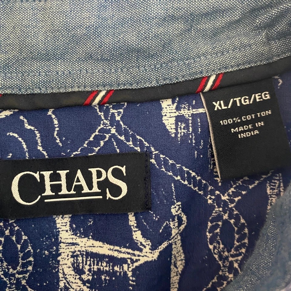 Camisa CHAPS Nautica Hombres XL Azul Velero Ancla Estampado Completo Playa Abotonada Foto 4 de 4