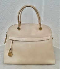 FURLA Hyper M Handbag Shoulder Bag Leather Beige White Gold Handware from Japan