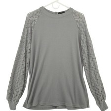 Camisa Miholl Mujer Gris Talla Grande Térmica Encaje Manga Larga Cuello Redondo
