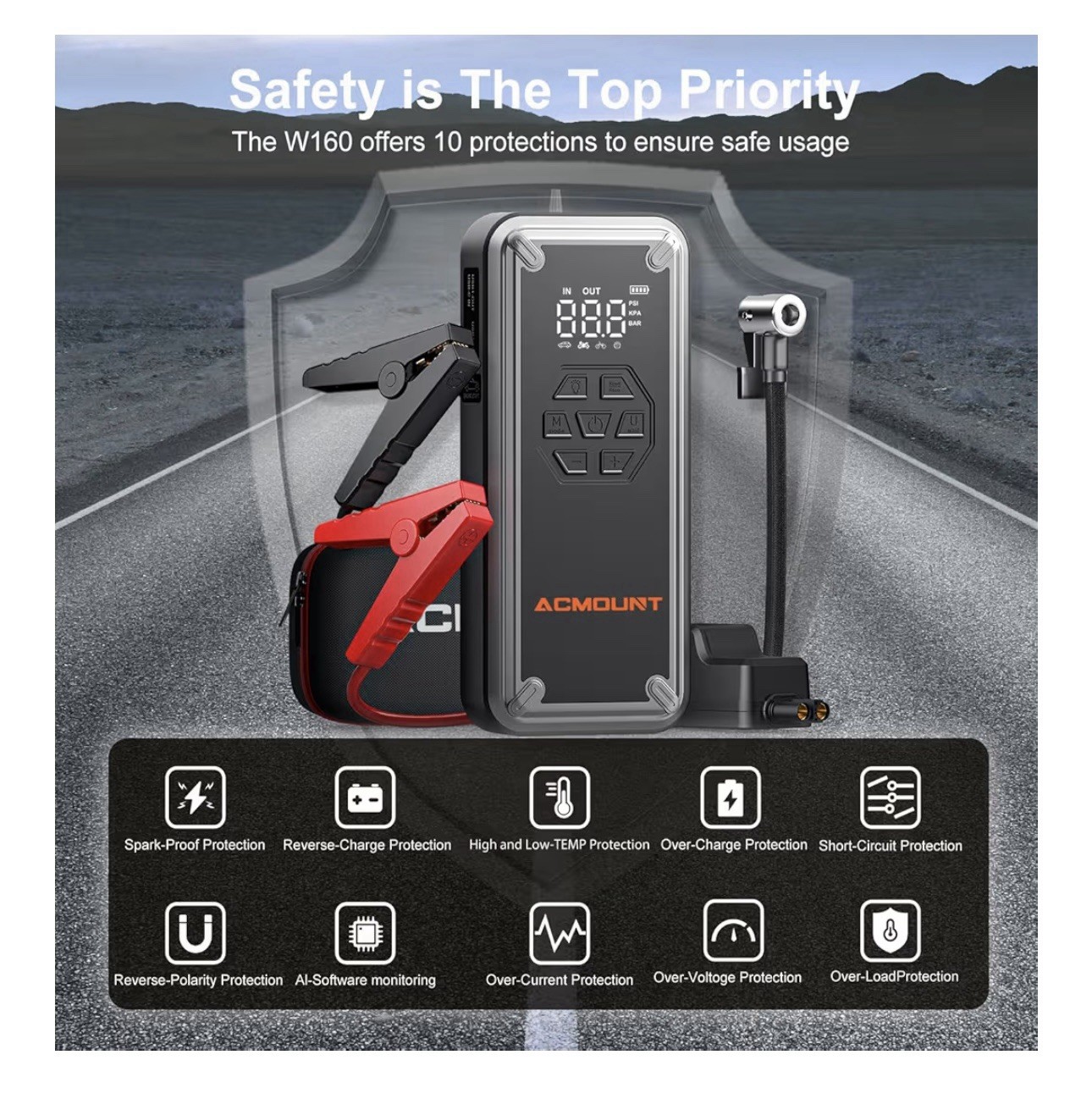 ACMOUNT Jump Starter with Air Compressor, 6000A Portable Car Battery Booster 12V