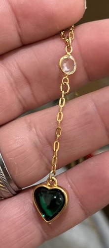 Joan Rivers Gold Tone Green Y-Drop Chain With Heart Pendant - Picture 4 of 6