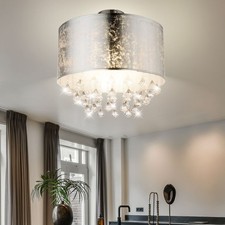 Plafoniera Kristallleuchte Metallo Nichel Opaco Tessuto Foglia Argento