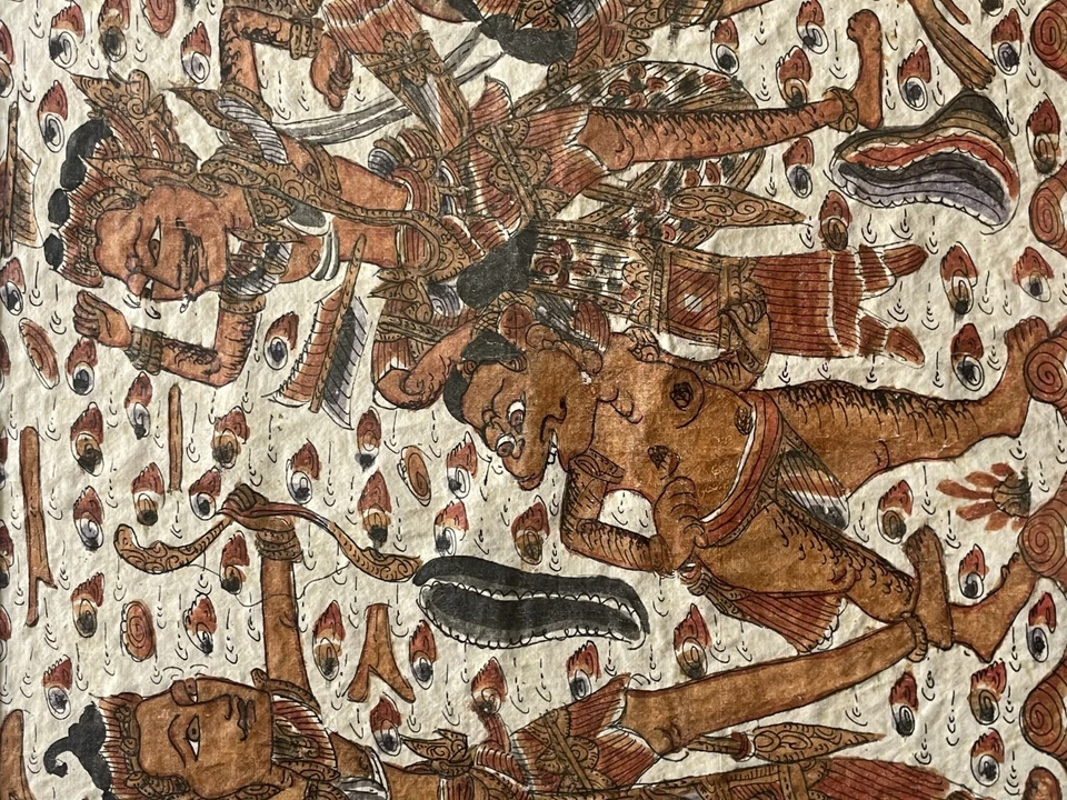 Pintura de batalla mítica balinesa - Arjuna y la flecha serpiente, Kama de mediados de siglo Foto 3 de 4