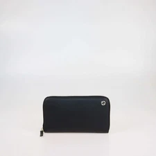 Gucci Black Leather Interlocking G Zip Around Wallet