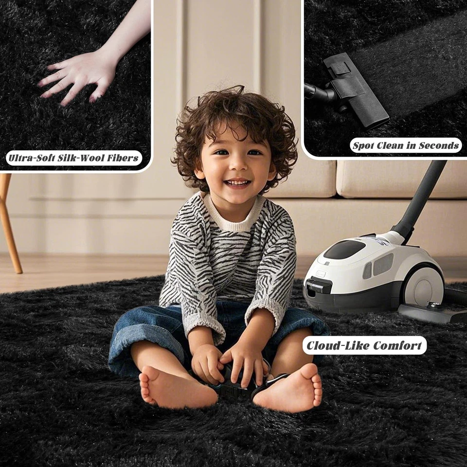 Large Black Fluffy Rugs for Living Room 8x10 ft - Ultra Soft Faux Fur Area Ru... - Image 3 of 4