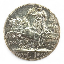 Italia 1 Lira 1908 R - Vittorio Emanuele III - Argento - Quadriga Briosa