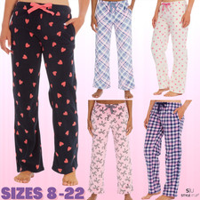 Ladies Pyjama Bottoms Lounge Pj Pants Check Heart Soft Warm Pockets Elasticated