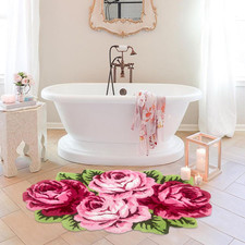 Abeigoi Pink Rose Bathroom Rugpink Flower Non-Slip Bath Mat Handmade Absorbent