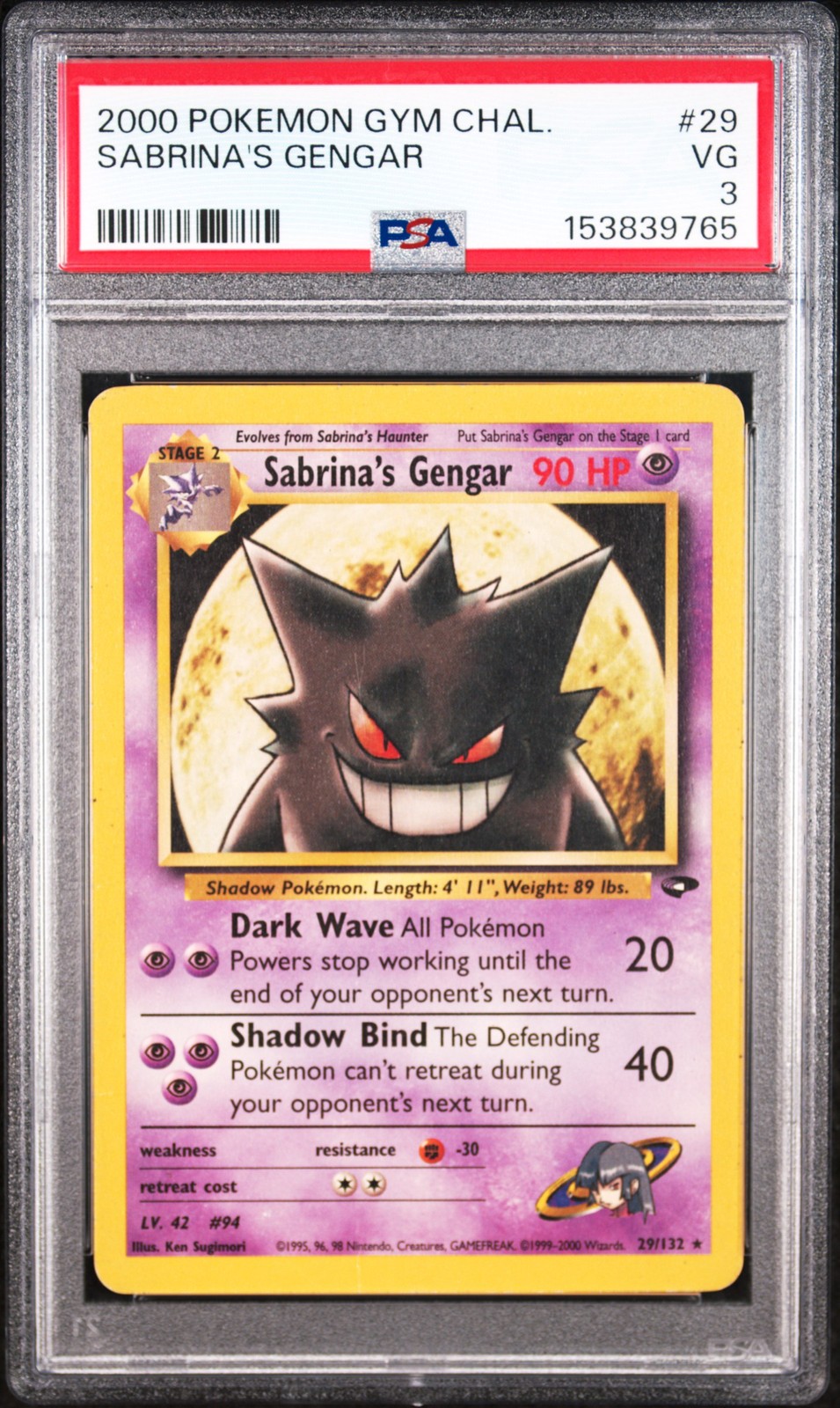 2000 POKEMON GYM CHALLENGE #29 SABRINA'S GENGAR PSA 3
