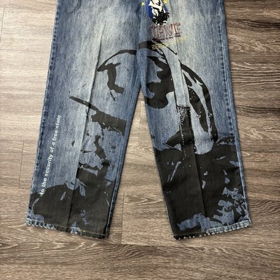 Vintage Arme Baggy Jeans Y2K JNCO Size 34x32 Wide Leg Embroidered