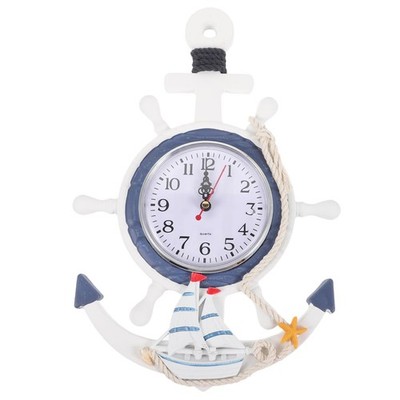 WINOMO Anchor Clock Nautical Wheel Rudder Wall Clock Mediterranean Sea Theme