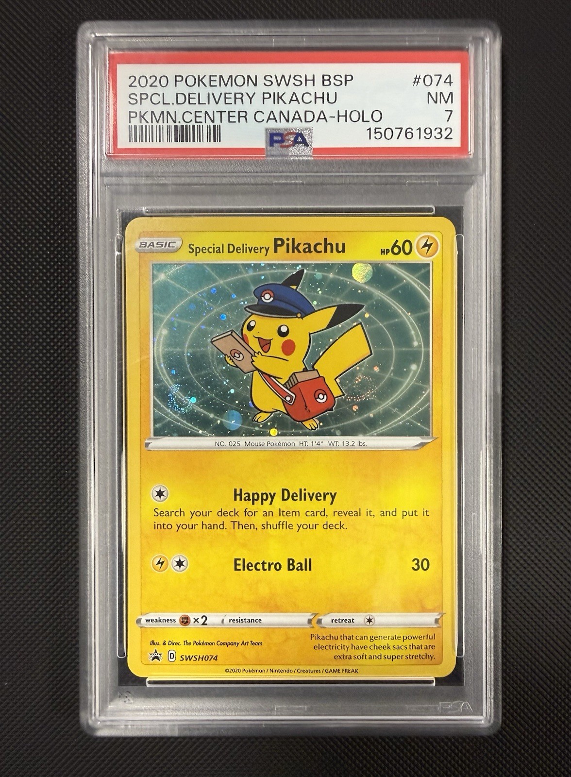 🌀 2020 Pokémon Special Delivery Pikachu Promo 074 PSA 7 / Double Swirl 🌀