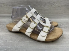 Vionic Misa Women's Sandal Leather White 9 Strappy Slip On Comfort Buckle Shoes